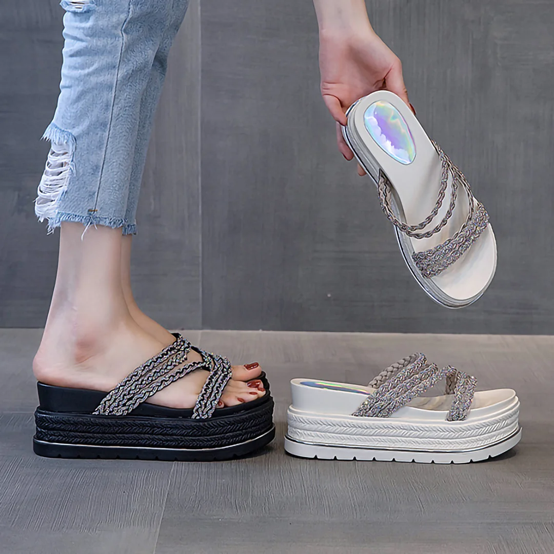 Letclo™ 2021 Summer Outdoor Ladies Platform Rhinestone Fashion Two-wear Sandals letclo Letclo