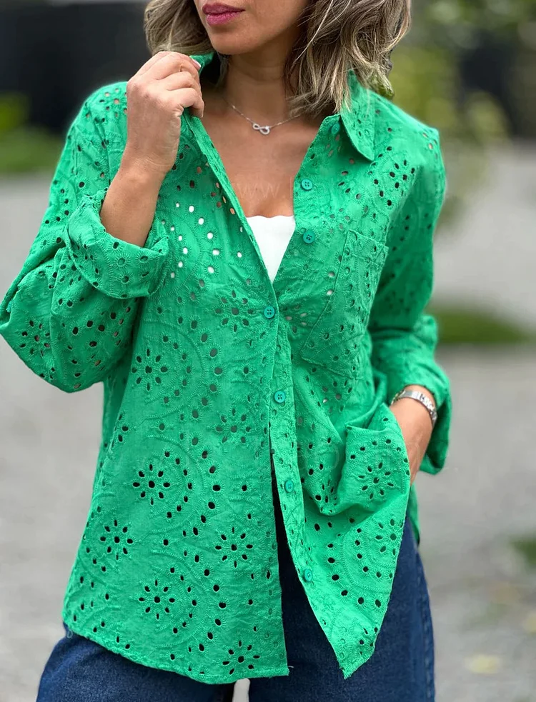 Women's Summer Embroidered Floral Hollow out Shirts
