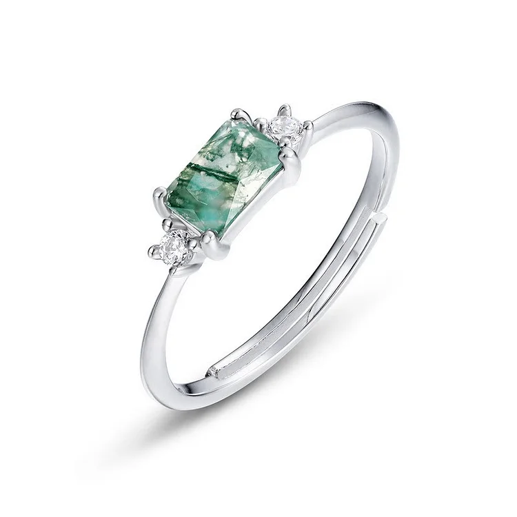 Olivenorma Simple Rectangular Faceted Moss Agate S925 Silver Ring