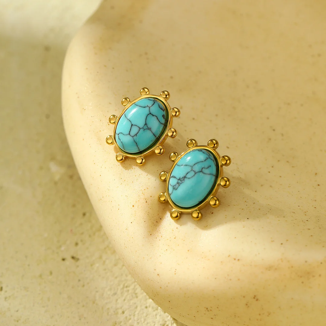 Oval Turquoise Titanium Steel Earrings
