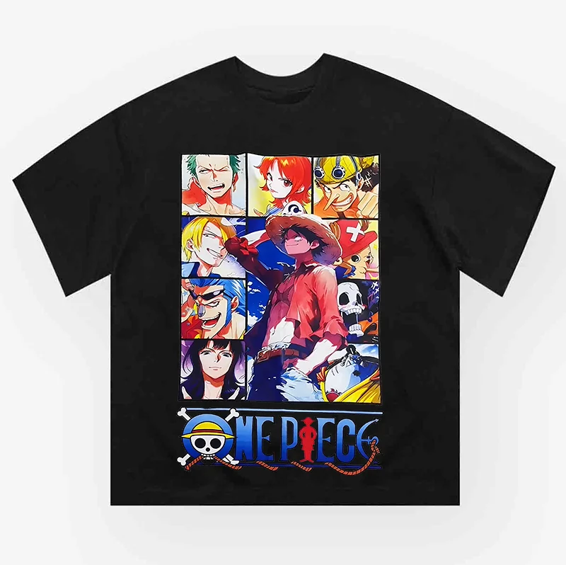 Unisex Straw Hat Pirate Anime Printed Oversized T-shirts