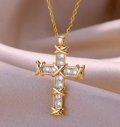 Celestial Reverie: Zircon Pendant Cross Series