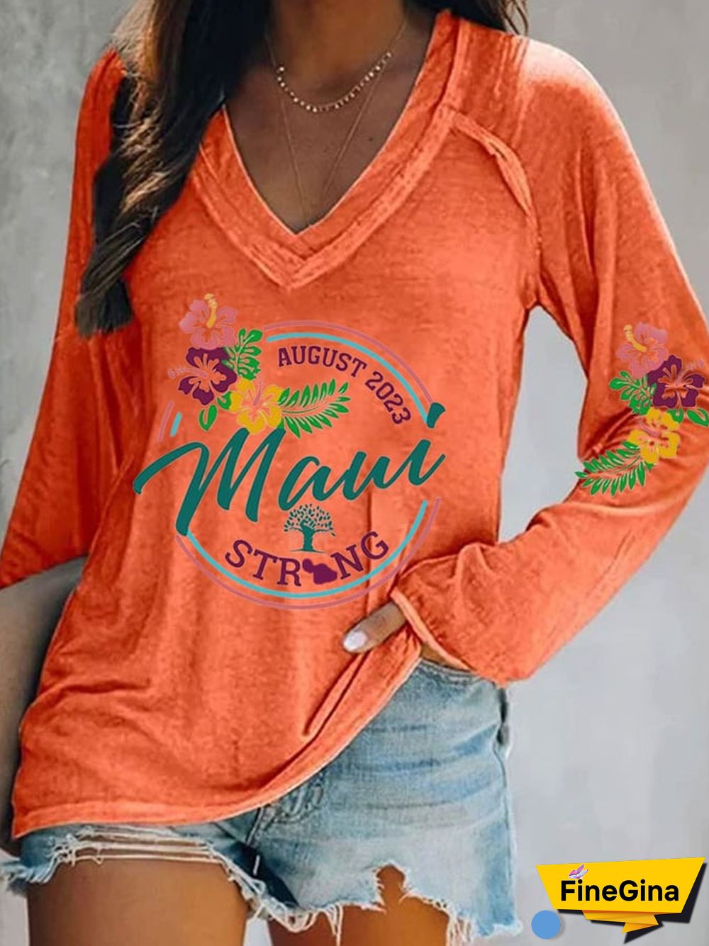 Women's Maui Strong Print Long Sleeves Casual T-Shirt