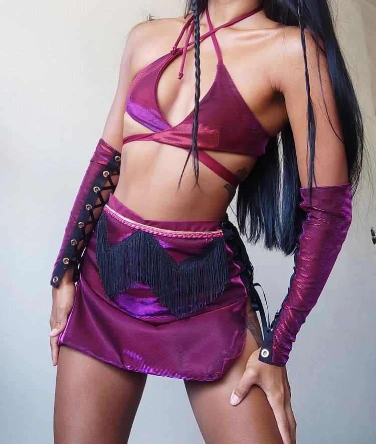 Tassel Tie Mini Skirt Set
