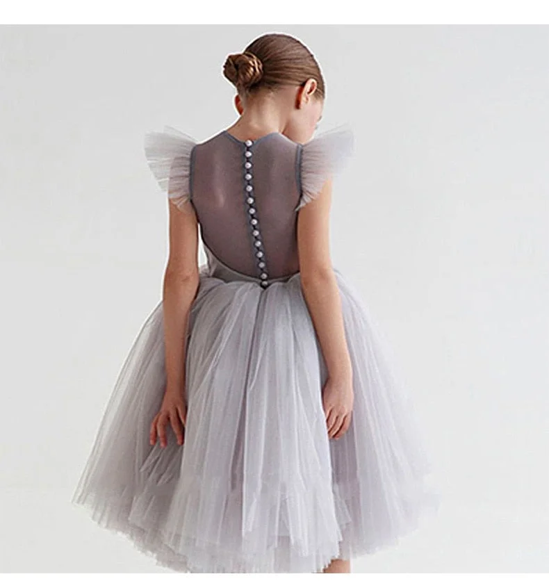 Baby Girl Princess Fly Sleeve Tutu Dress Infant Toddler Vintage Tulle Vestido Party Pageant Wedding Birthday Ball Gown 2-12Y