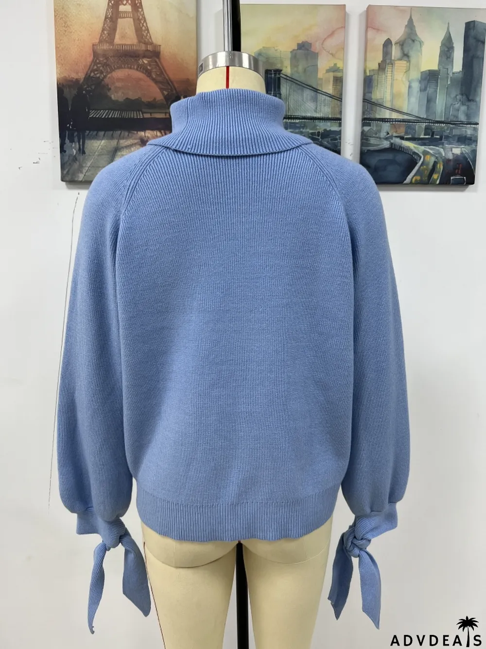 Women's autumn and winter fashion lace-up long sleeve knitting loose pullover turtleneck sweater