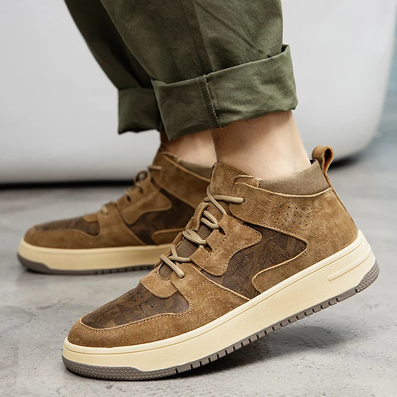 Casual Men'S Pigskin Color-Block High-Top Sneakers
