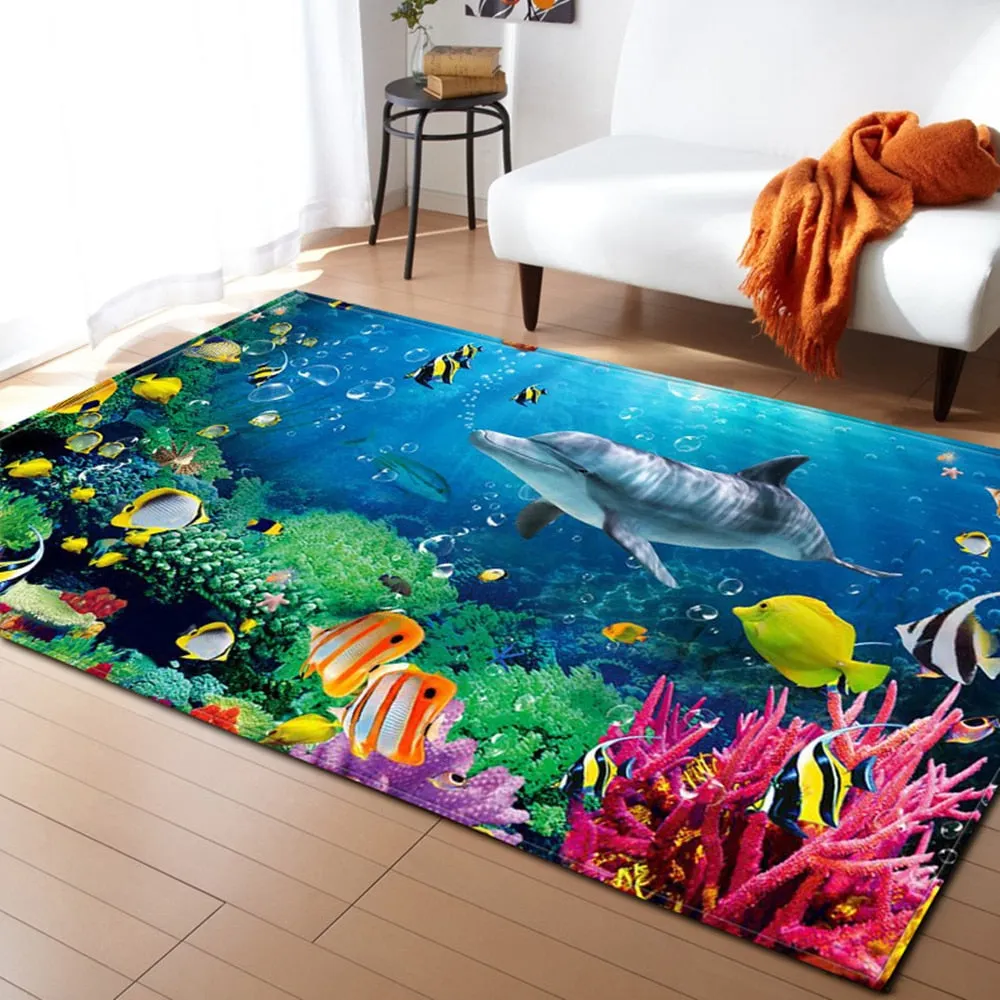 3D underwater world pattern living room coffee table decoration non-slip large carpet bedroom tatami mat children's room carpet