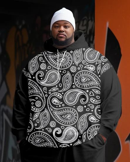Men's Plus Size Casual Hip Hop Graffiti Lipps Pattern Long Sleeve 2 Hoodie Set