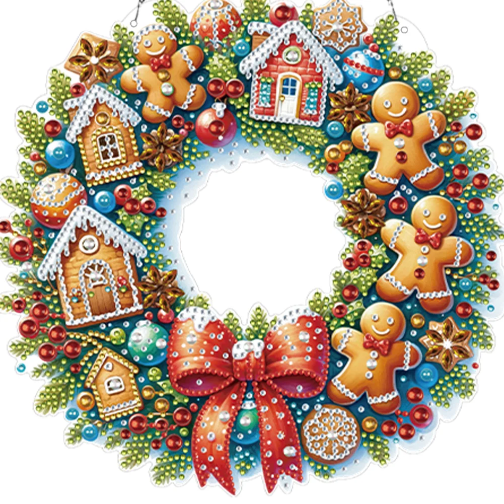 5D DIY Acrylic Special Shape Christmas Biscuit Wreath Diamond Painting Ornaments