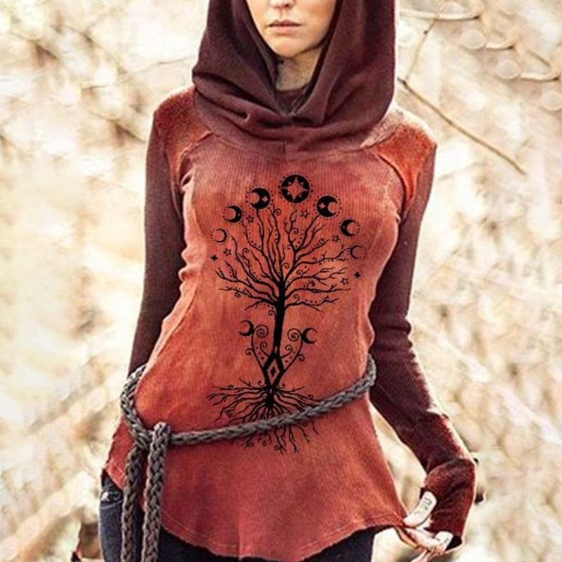 Comstylish Tribal Totem Moon Sun Tree Print Tie Dye Hoodie