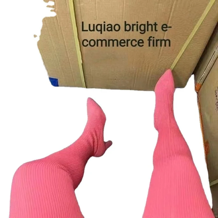 Yyvonne Autumn And Winter Sharp Head Thick And Knitted Knee Boots Woman 43 Large Elastic Long Boots