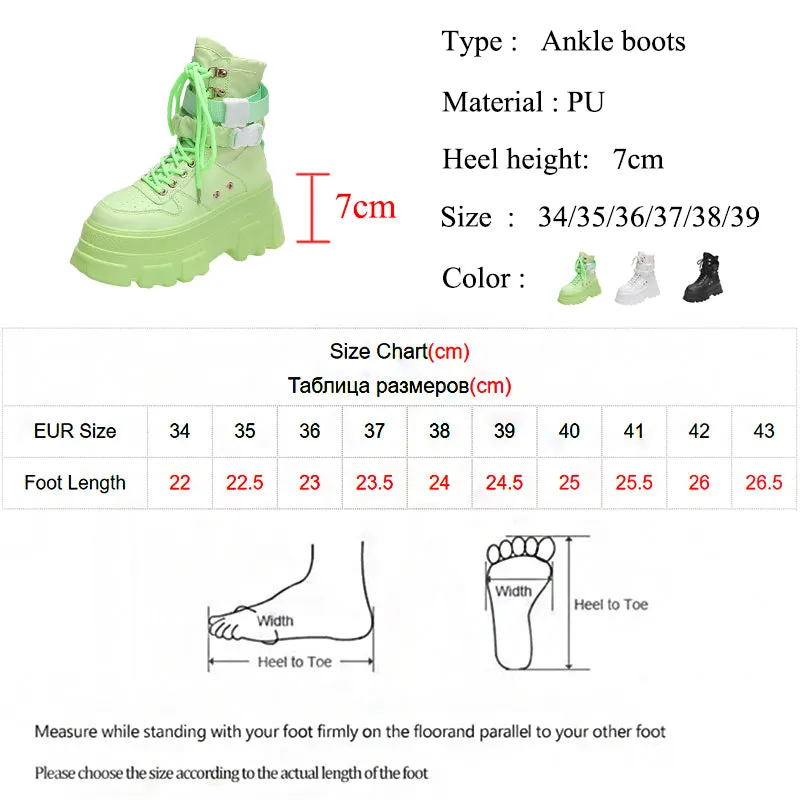 Green Punk Chunky Platform Motorcycle Boots Women Autumn Winter Gothic Shoes Woman Thick Bottom Lace Up Ankle Botas Mujer