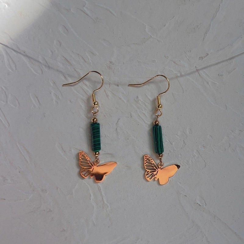 1 Pair Ethnic Style Star Moon Stainless Steel Natural Stone Drop Earrings