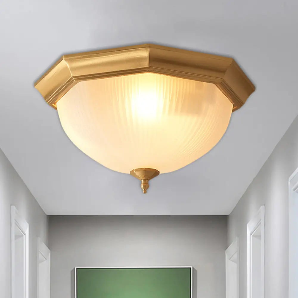 Ridged Dome Flush Mount Ceiling Fixture In Cottage Cream Glass - 12.5&rsquo;/15&rsquo; Wide 2/3 - Head