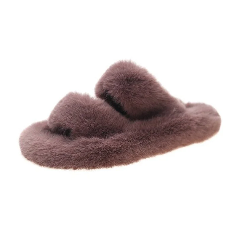 Winter Women Slippers Faux Fur Home Cozy Furry Slides Comfortable Open Toe Designer Fluffy Black Plush Warm House Women Shoes
