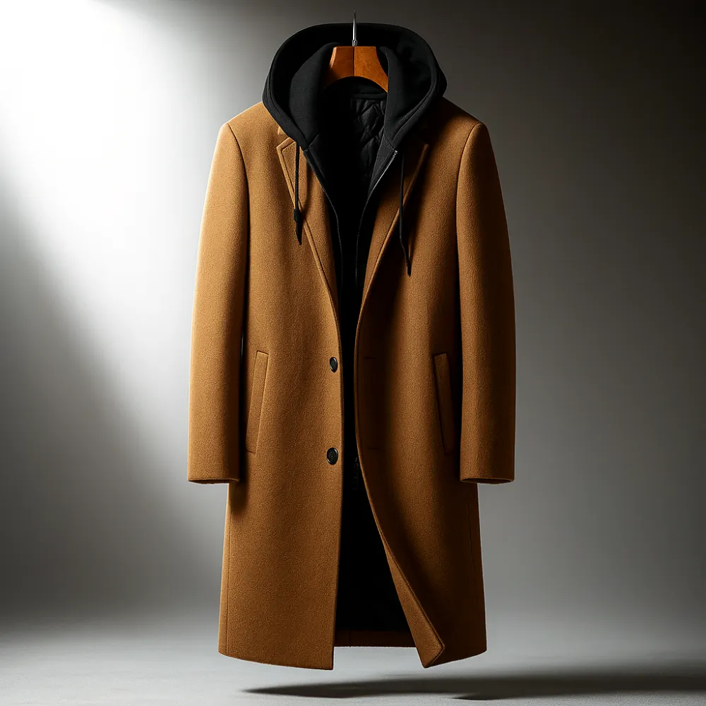 Men's Wool Blend Overcoat &ndash; Hooded Insert City Coat &ndash; view 2