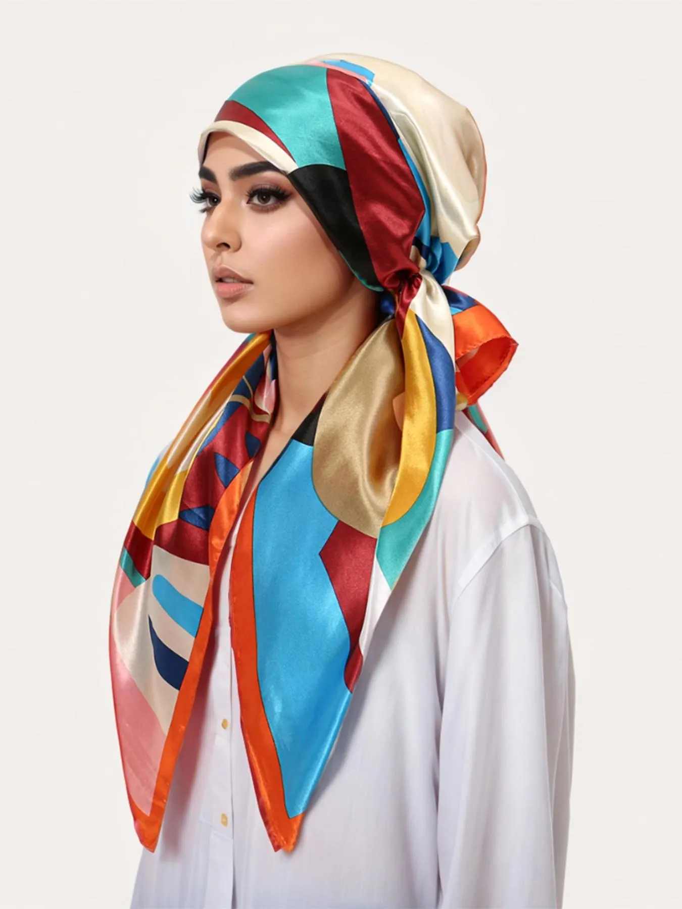 Women's Square Hijab Scarf, Color Block Print Turban, Chemotherapy Sleep Cap, Elastic Head Wrap, Daily Wear, Muslim Accessories Women's Square Hijab Scarf, Color Block Print Turban, Chemotherapy Sleep Cap, Elastic Head Wrap, Daily Wear, Muslim Accessories