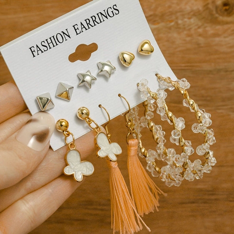 Hot Sale Retro Gold Geometric Ladies Earrings Set Fashion Pearl Earrings Earrings Diamond