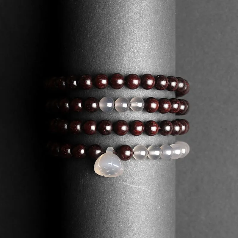 Tibetan Small Leaf Red Sandalwood Lotus Balance Necklace Bracelet
