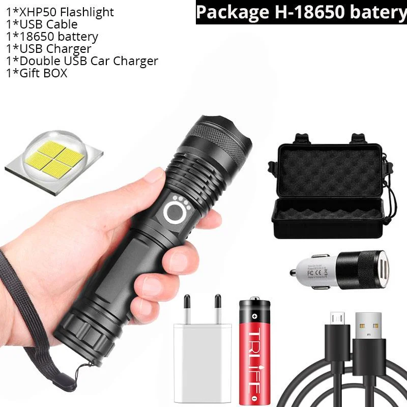 Drop Shipping xhp50.2 most powerful flashlight 5 Modes usb Zoom led torch xhp50 18650 or 26650 battery Best Camping, Outdoor