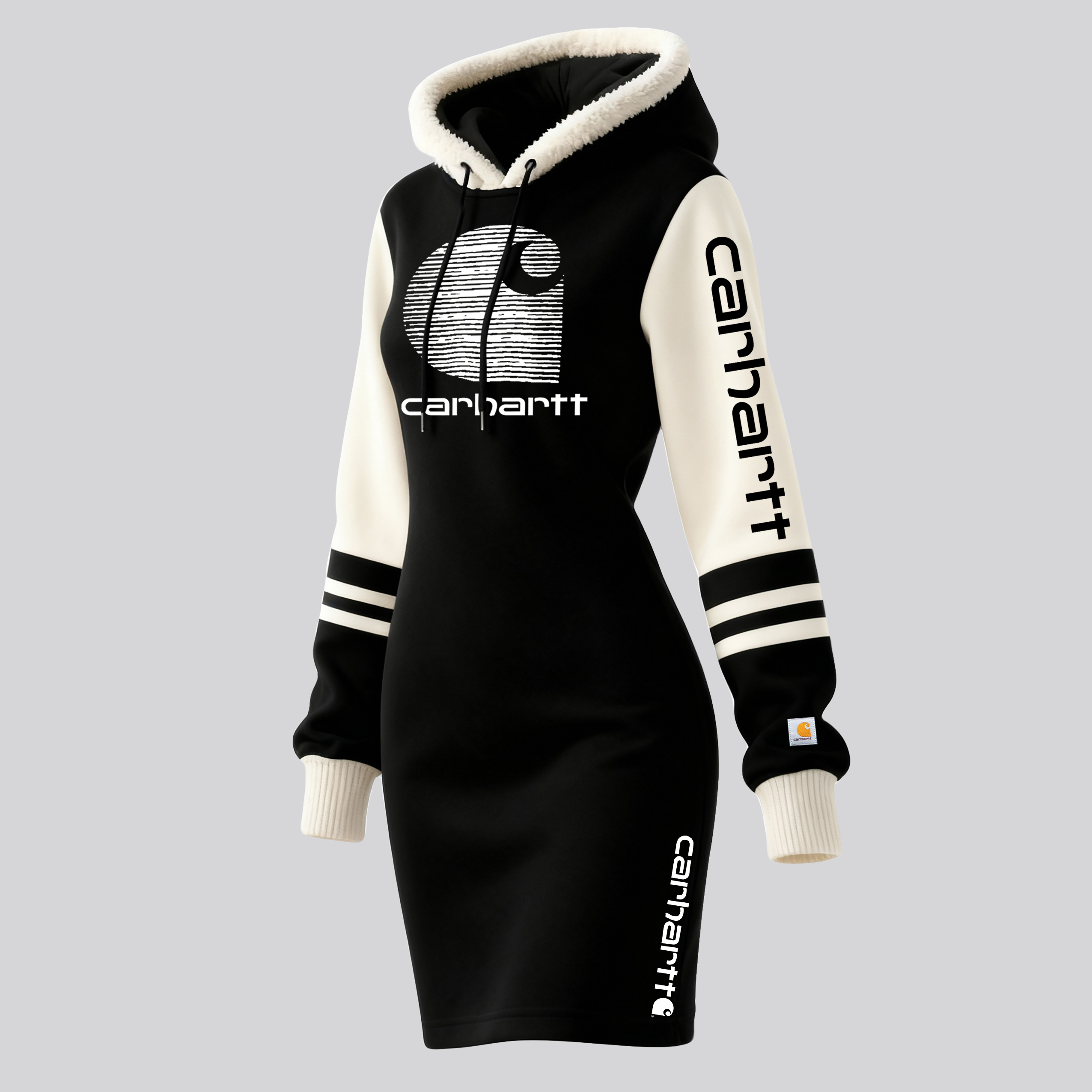 Women's Color Block Hooded Long Sweatshirt Dress