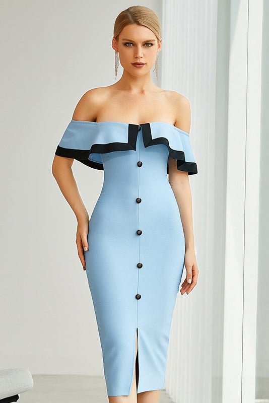Light Sky Blue Off-The-Should Cocktail Bandage Dresses - Shop Trendy Women's Clothing | LoverChic