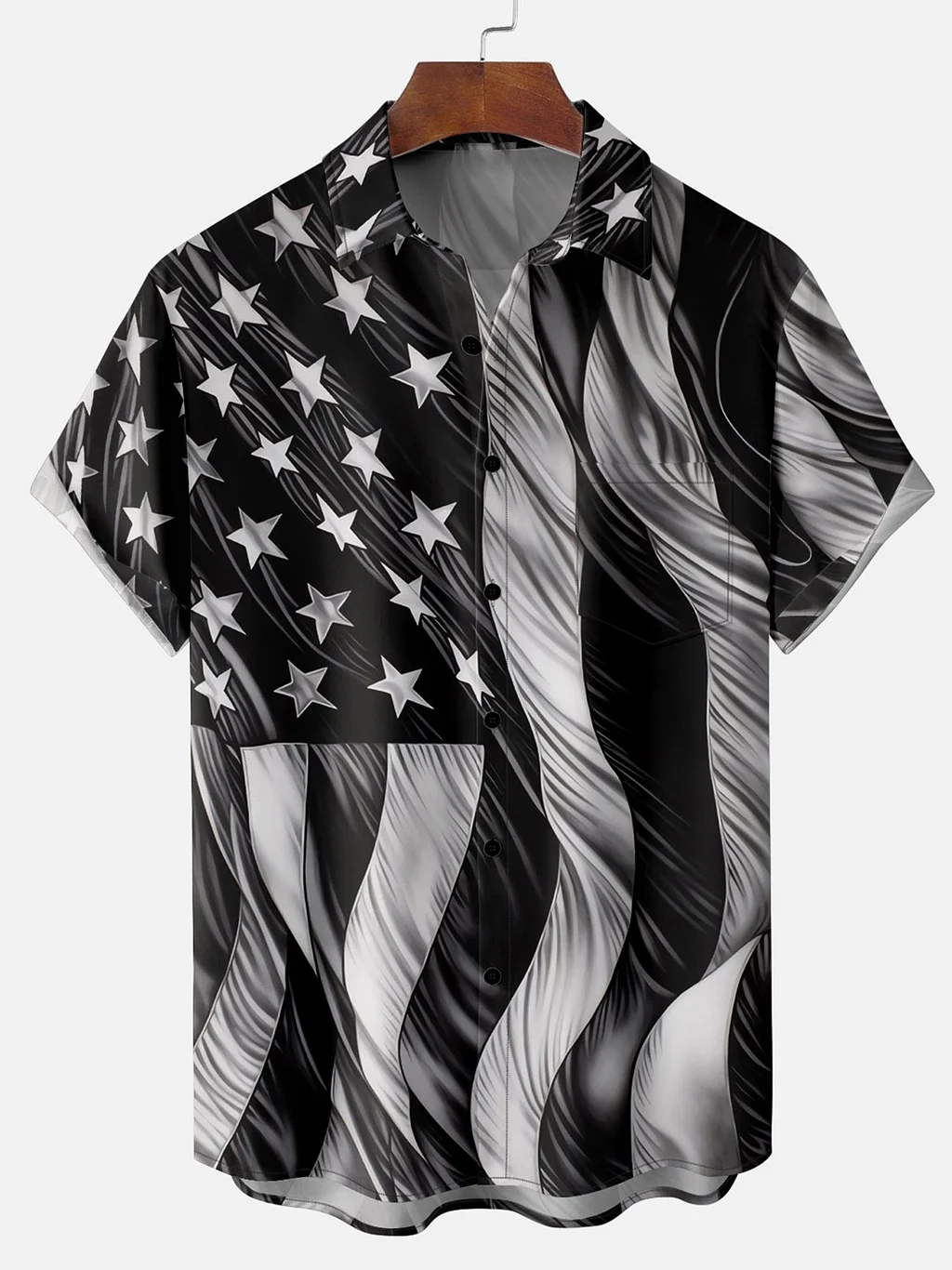 Men's stylish flag print Independence Day short sleeve shirt PLUSCLOTHESMAN