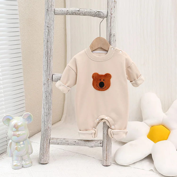 Baby Boy/Girl Embroidered Bear Pullover Fluff Long Sleeve Romper
