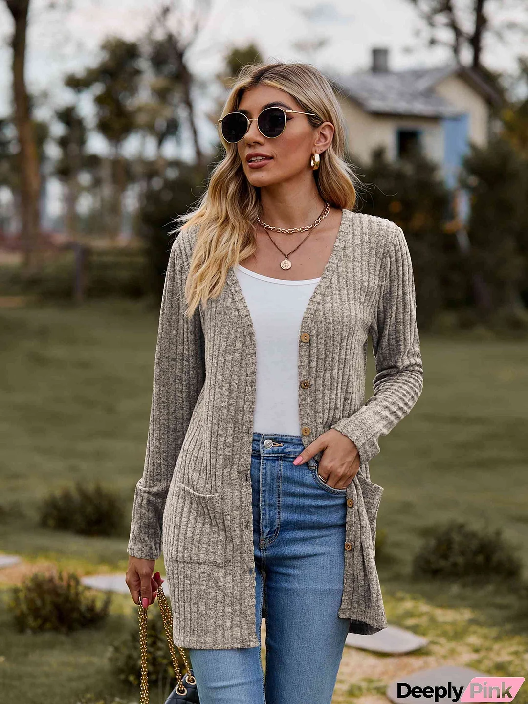 Double Take Ribbed Button-Up Cardigan with Pockets
