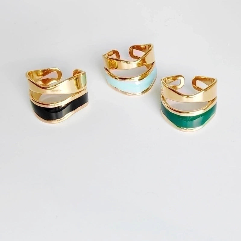 Casual Minimalist Geometric 304 Stainless Steel Titanium Steel 18K Gold Plated Enamel Plating Open Rings