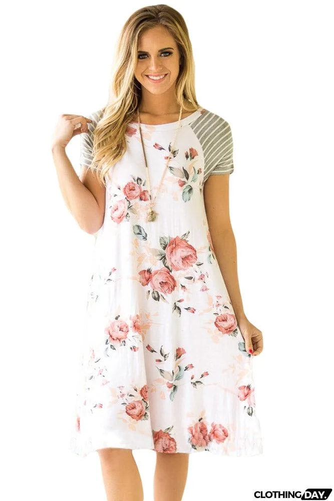 Backdrop Floral Print A-line Loose T-shirt Dress