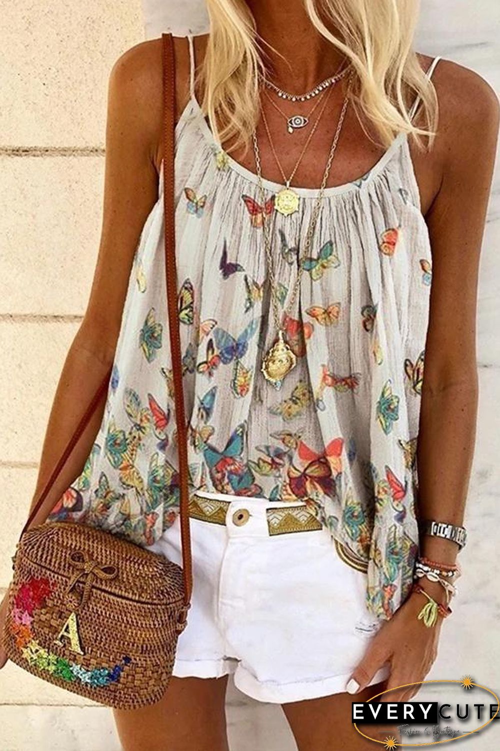 Butterfly Printed Loose Camisole P10387