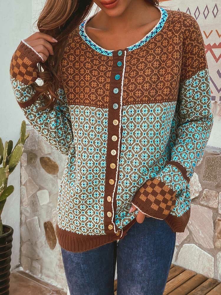 Ethnic Print Patchwork Long Sleeve Cardigan For Women - Shop Trendy Women's Clothing | LoverChic