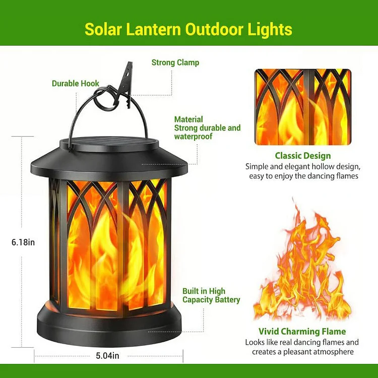 Upgraded Flickering Flame Solar Lantern Outdoor Waterproof Light slivor
