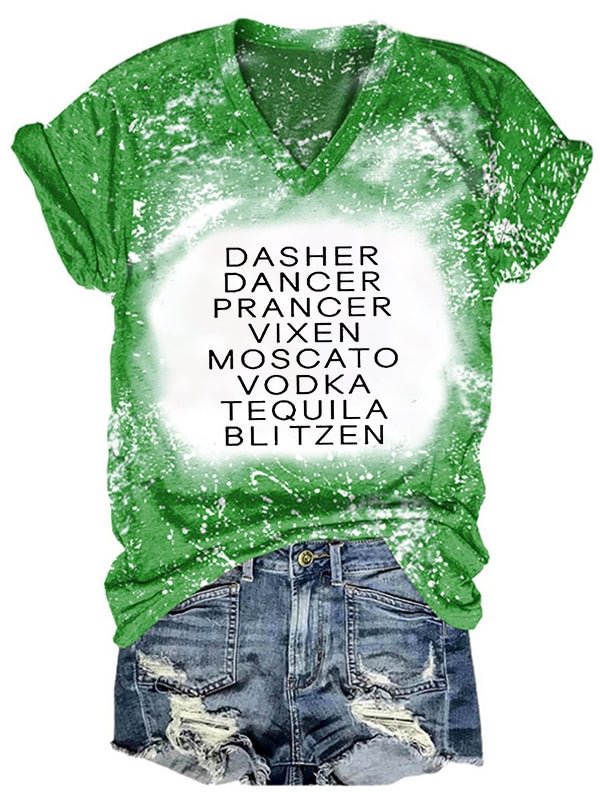 Short Sleeve V Neck Gradient Dasher Dancer Women's Funny Drinking Letter Printed T-shirt