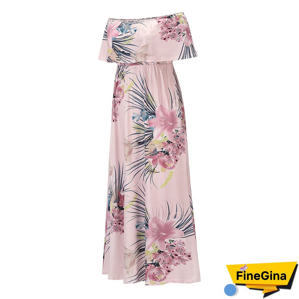 Off Shoulder Short Sleeve Floral Maxi Dress