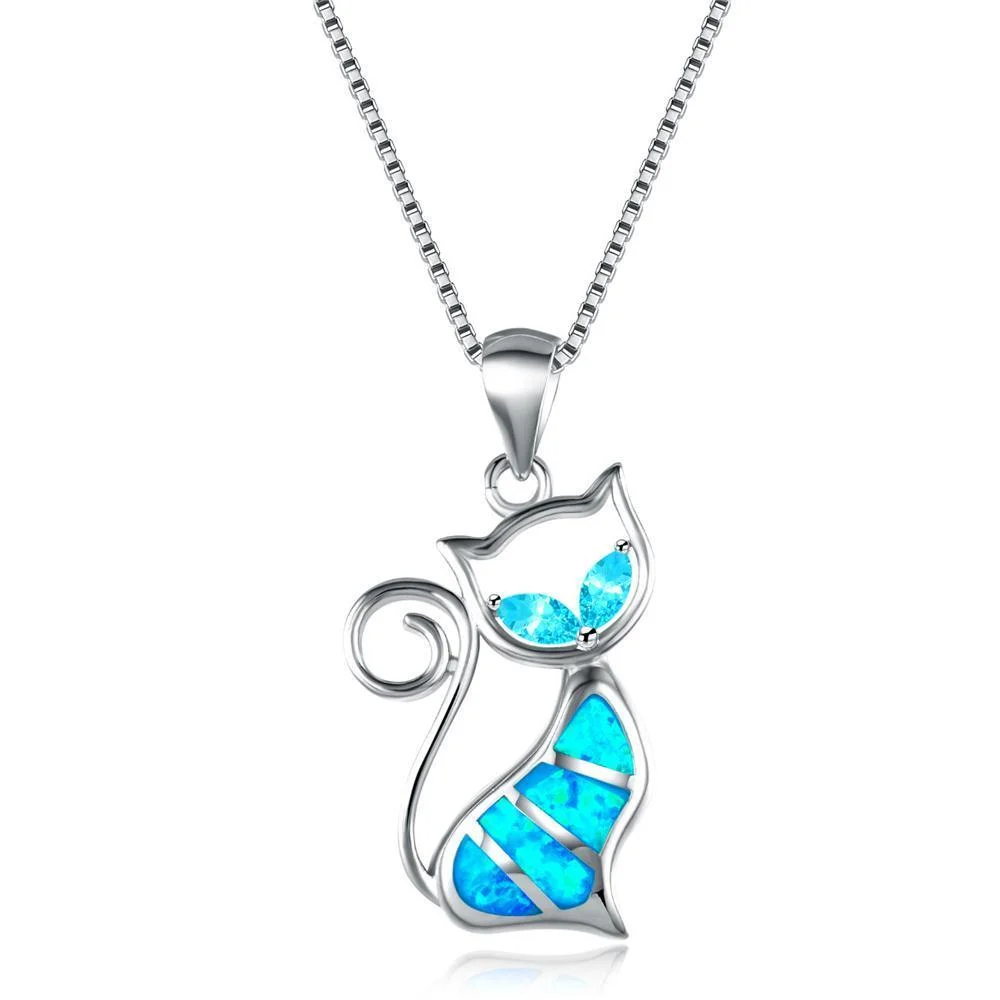 Blue Opal Cat Necklace