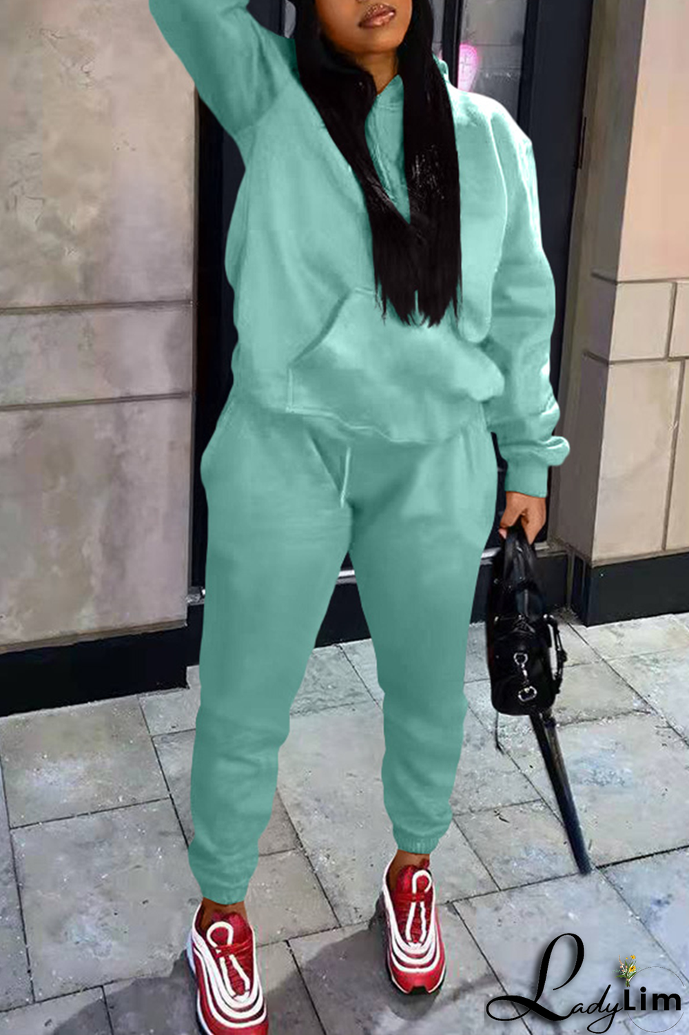 Blue Casual Solid Split Joint Hooded Collar Long Sleeve Two Pieces