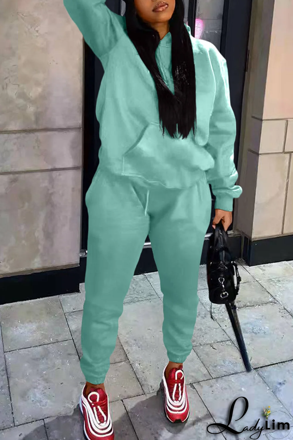 Blue Casual Solid Split Joint Hooded Collar Long Sleeve Two Pieces