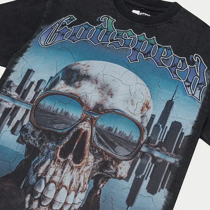Godspeed T Shirt Skull Sunglasses Graphic Washed Black