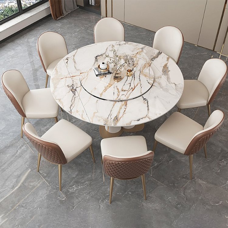 Homemys Expandable Lifted Round Sintered Stone Dining Table Modern Table for Dining with Lazy Susan