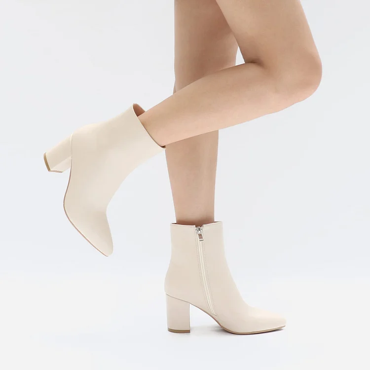 75mm Women's Zipper Pointed Toe Chunky Heel Ankle Boots Matte VOCOSI VOCOSI
