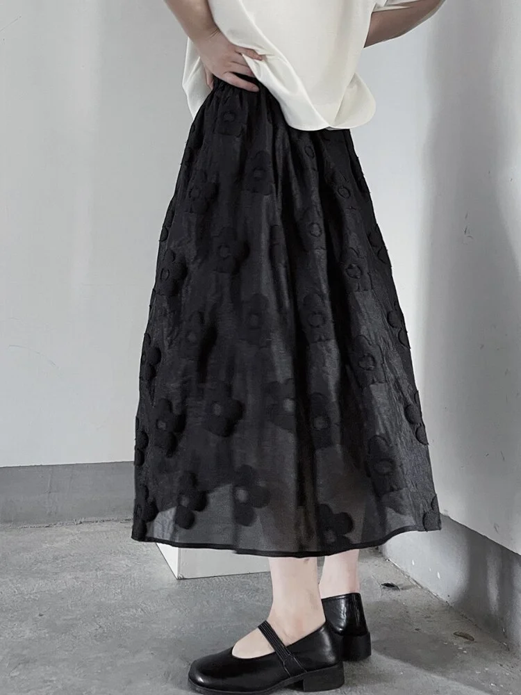 Temperament White Flowers Patchwork Mesh Skirt