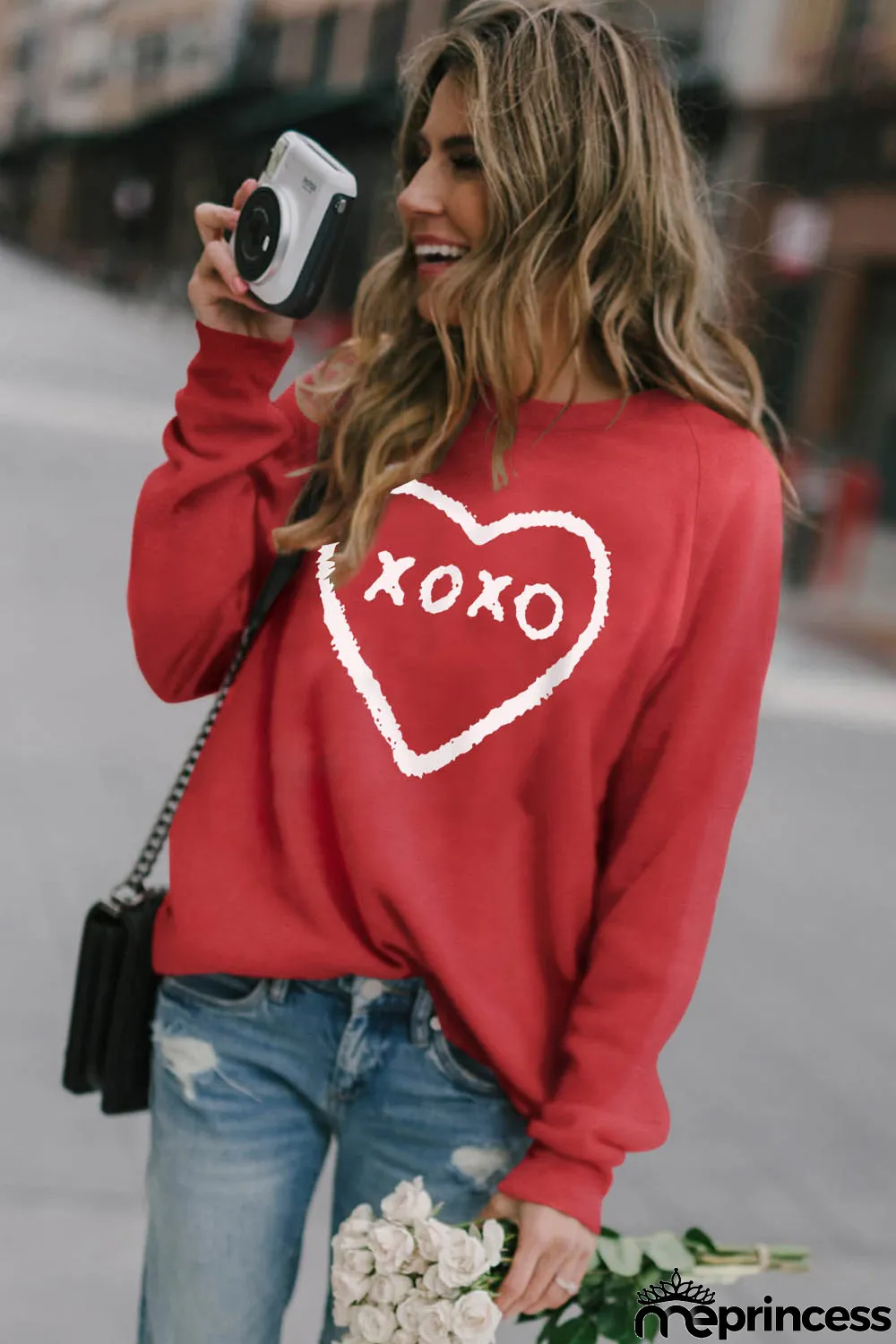 Red xoxo Heart Pattern Print Valentines Sweatshirt