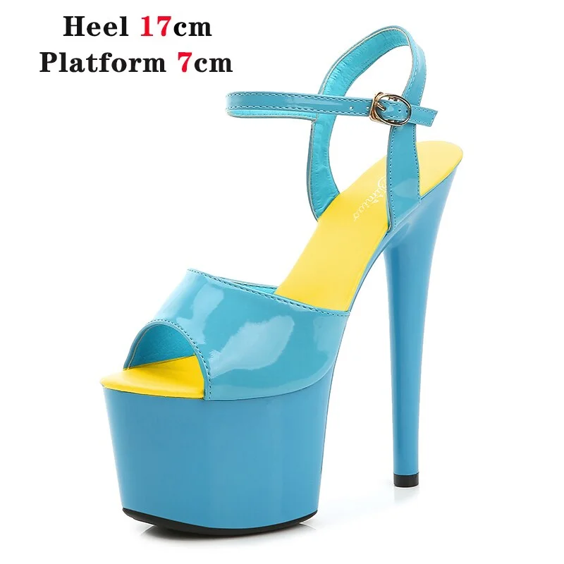 Qengg Mixed Color Shoes Stripper Heels Women Sandals Sexy Shoes Party Club Sandals 17 CM Platform High-heeled Wedding Shoes Pole Dance