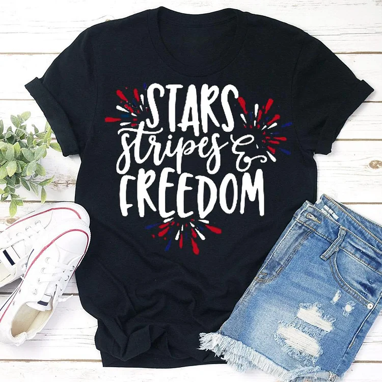 Independence Day Print Fireworks Letter T-shirt-Annaletters
