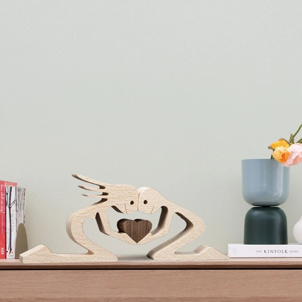 Wooden Couple Sculpture Decoration Love Hearth Small Decor Couple Wood Carving Gifts Valentine Unique Custom Valentine Gifts