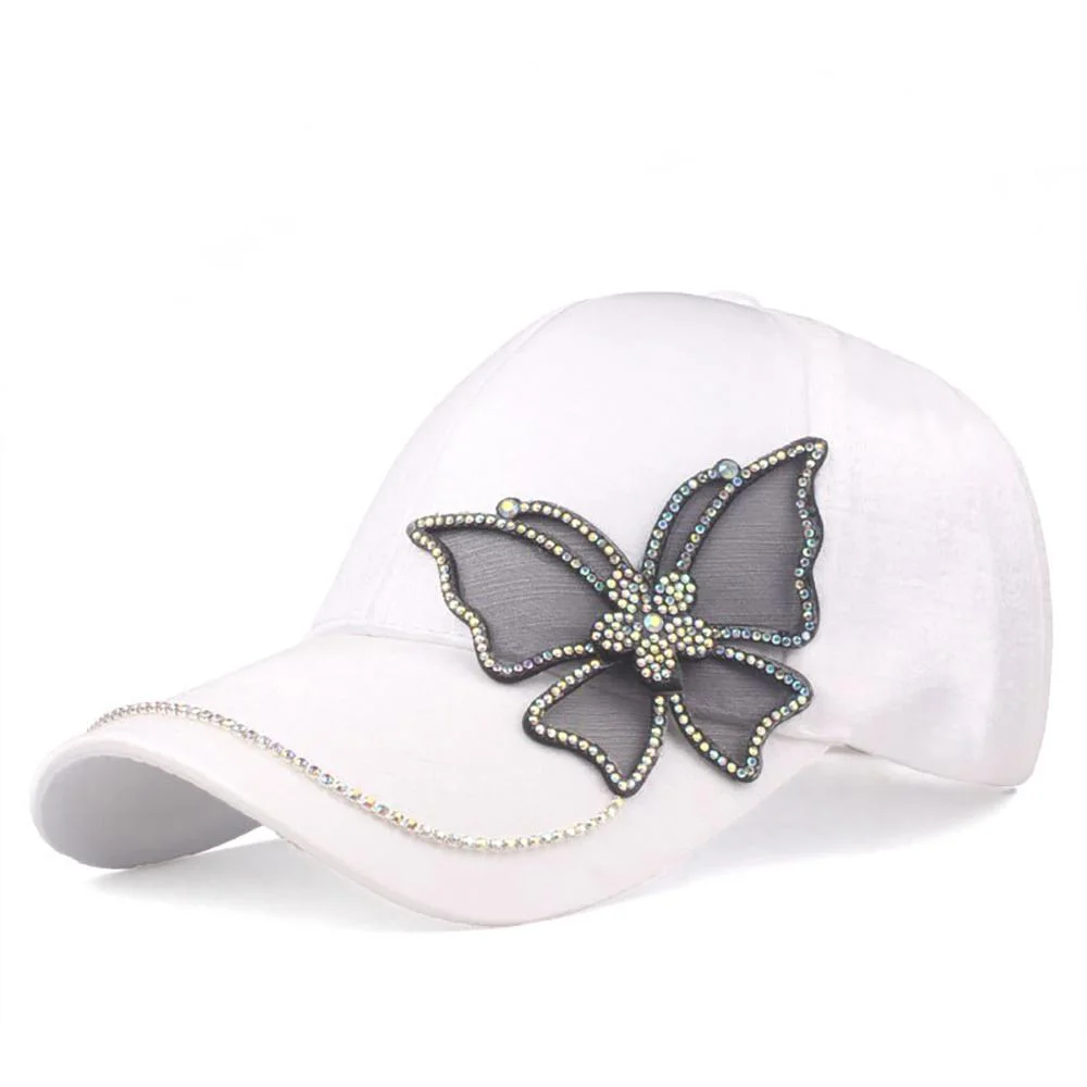 Cool Summer Hat With Rhinestone Butterfly