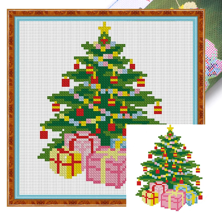 【Mona Lisa Brand-Cotton】Christmas tree bell 24*24cm 11CT Stamped Canvas Cross Stitch gbfke